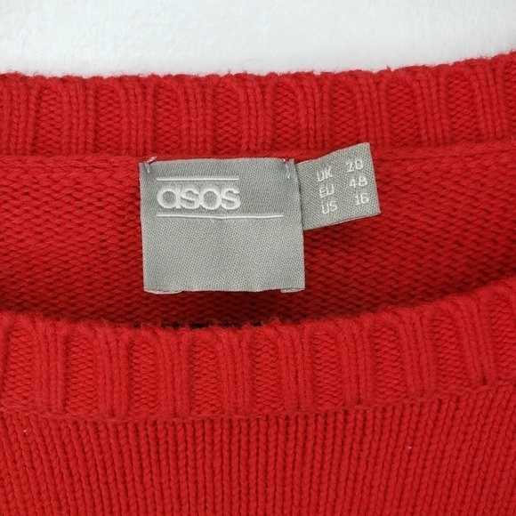 Asos Red Striped Cotton Varsity Cropped Sweater Size 16 - Picture 3 of 4